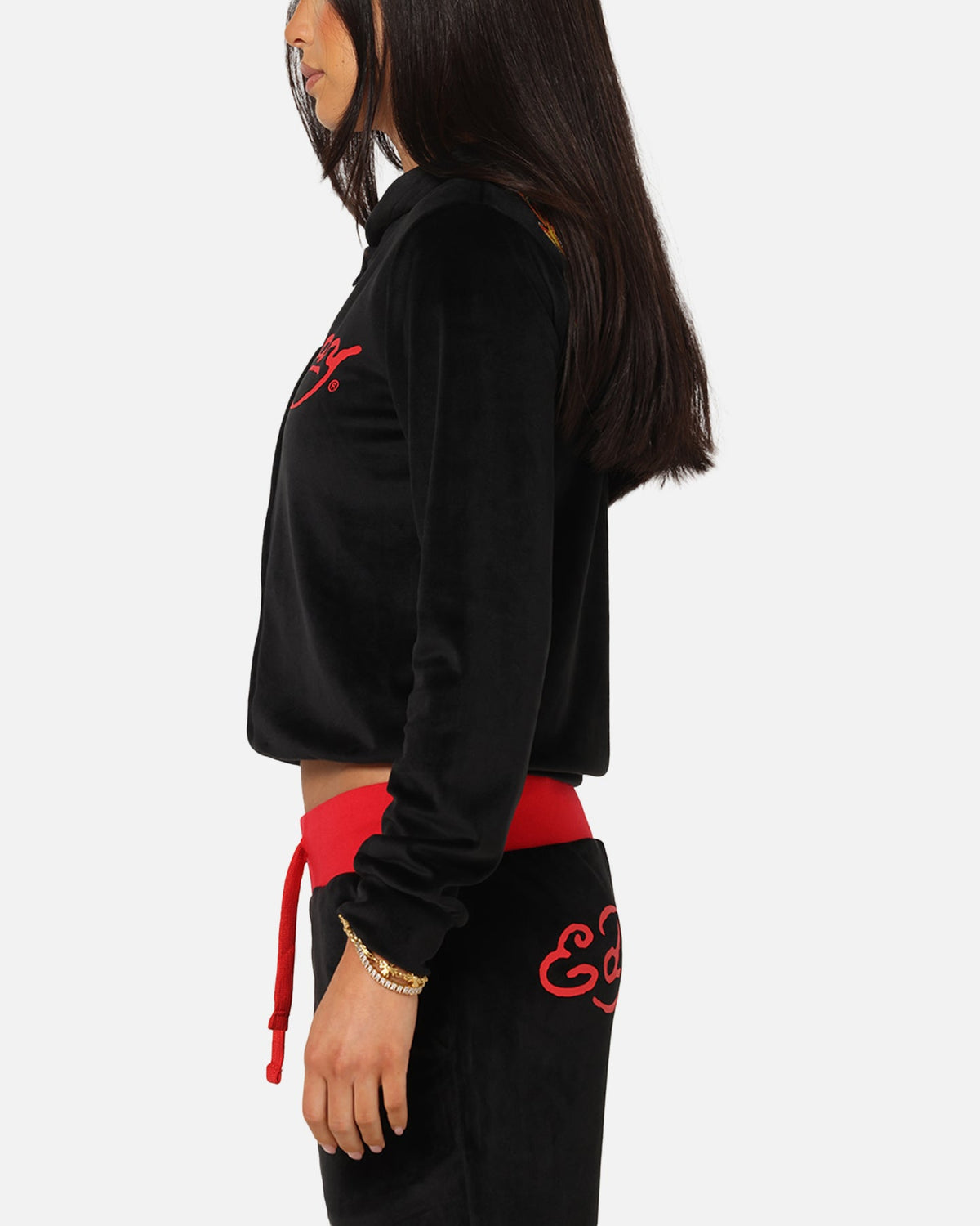 Ed Hardy Women's Cropped Hoodie Black/Red