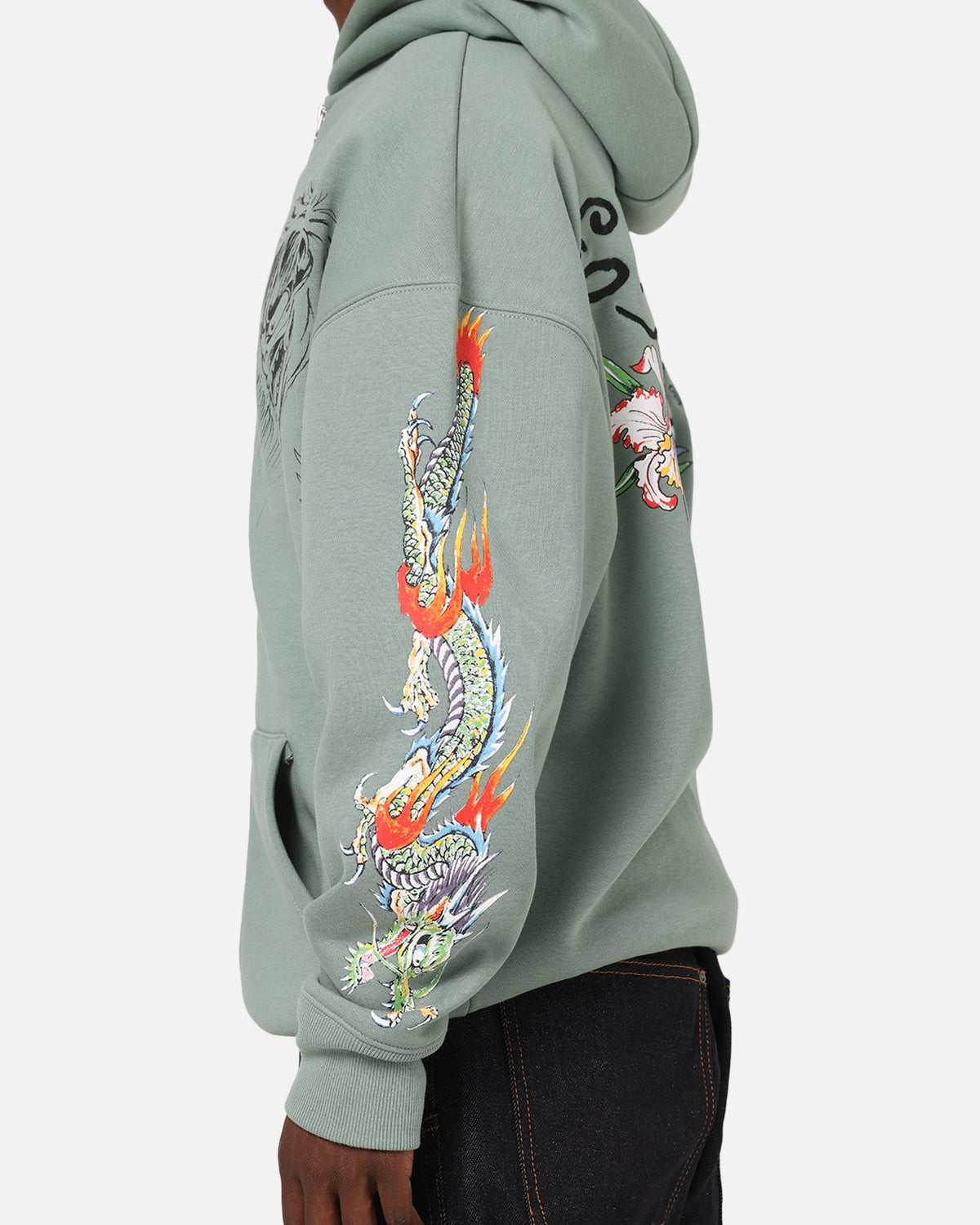 Ed Hardy Floral Zip Hoodie Sage