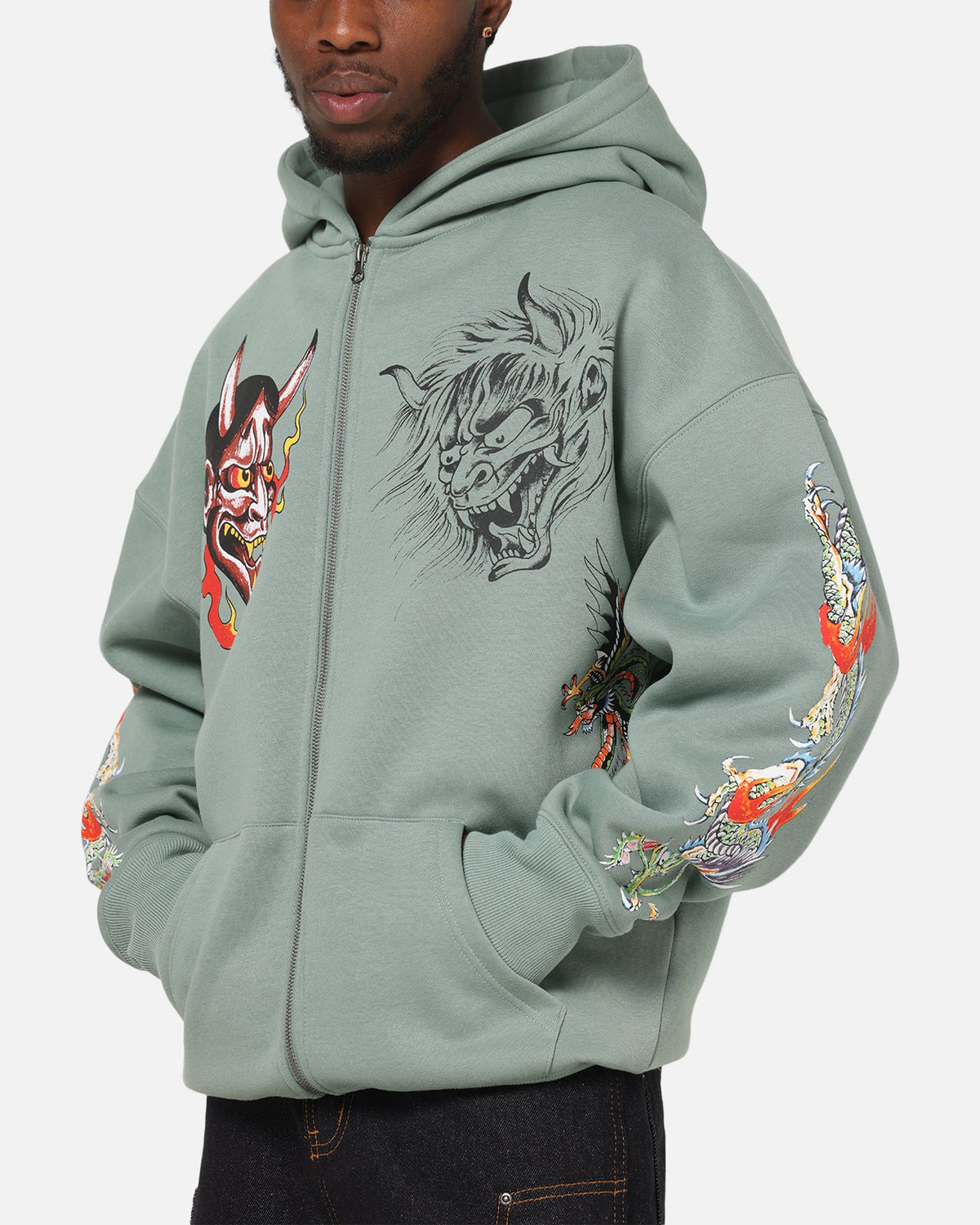 Ed Hardy Floral Zip Hoodie Sage