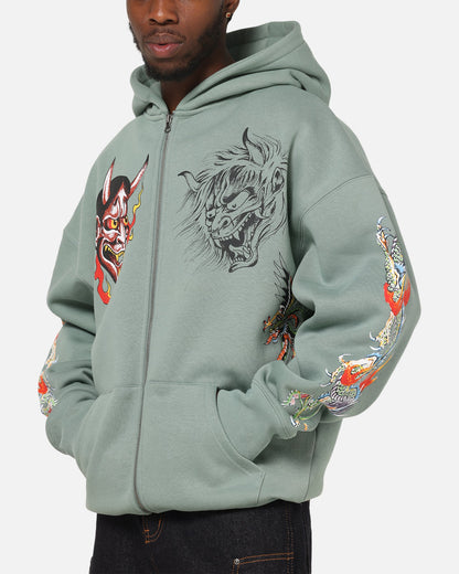 Ed Hardy Floral Zip Hoodie Sage