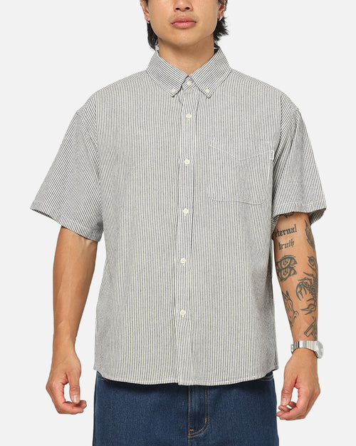 S Double Bay Stripe Classic Button Up Shirt Black/White Stripe