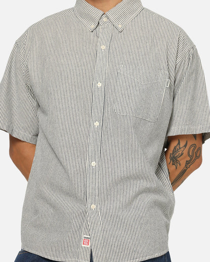 S Double Bay Stripe Classic Button Up Shirt Black/White Stripe