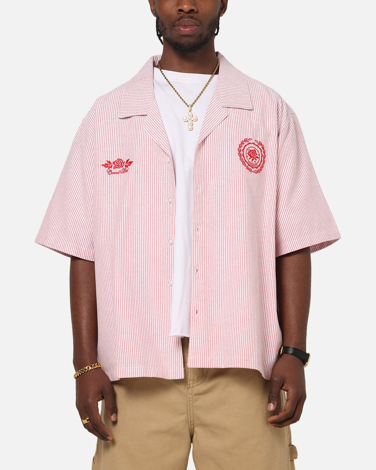 Carre Rose Pinstripe Button Up Shirt Red Stripe