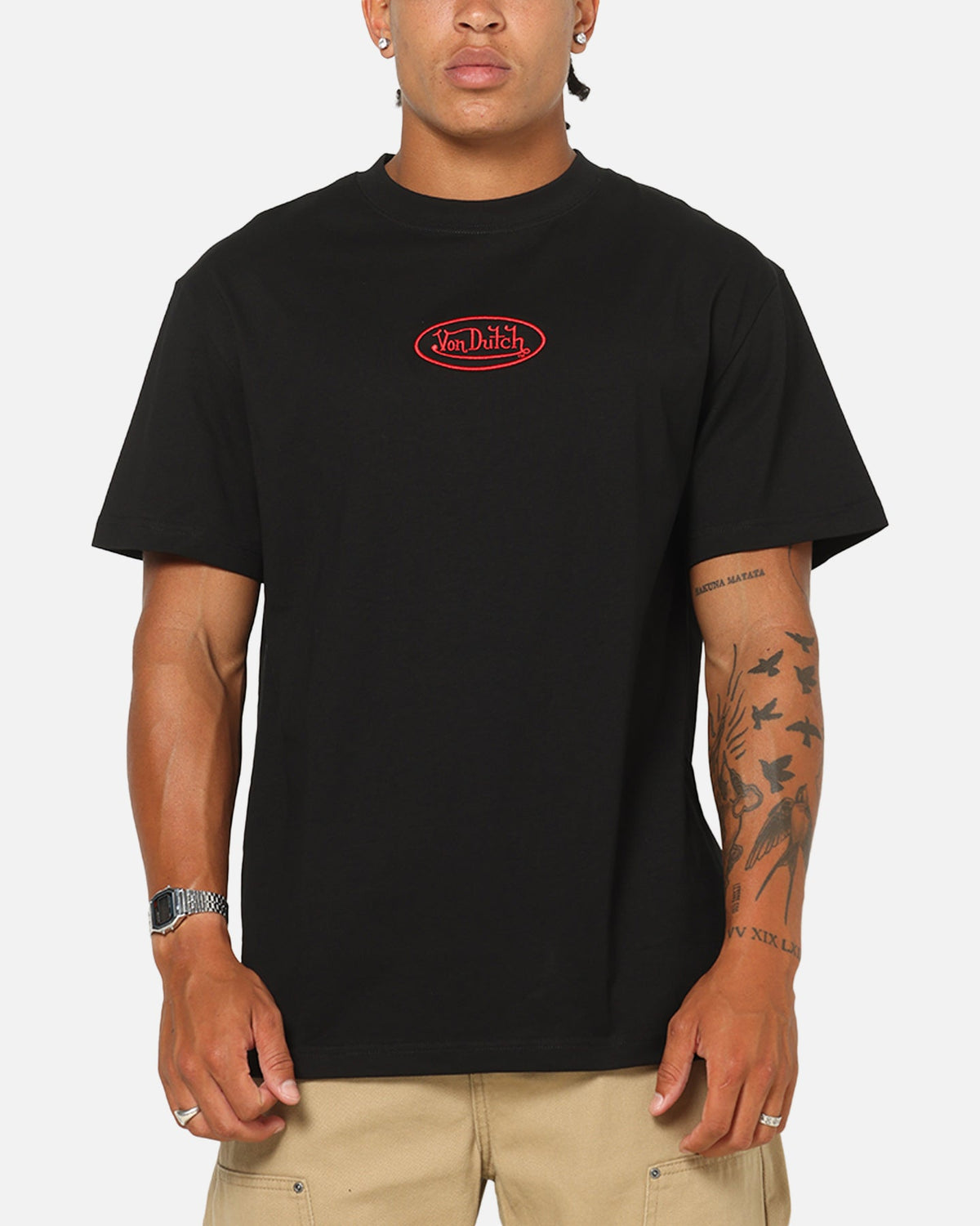 Von Dutch Distressed Embroidered Patch T-Shirt Black