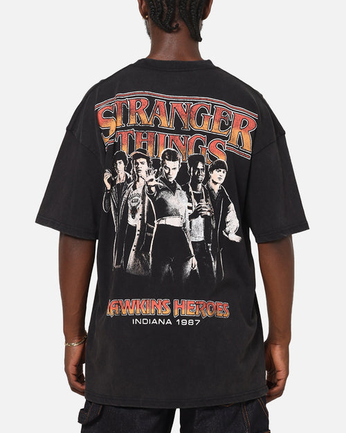 73Studio X Stranger Things Hawkins Heroes T-Shirt Black Acidwash