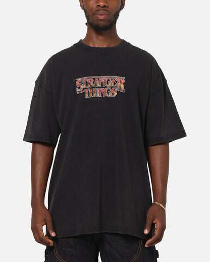 73Studio X Stranger Things Hawkins Heroes T-Shirt Black Acidwash