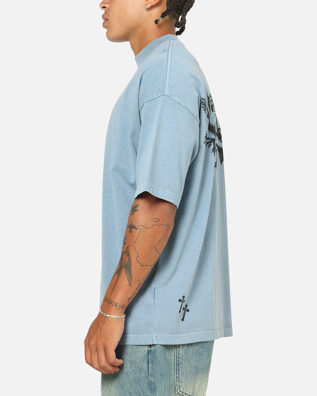 Saint Morta Conviction Mock Neck T-Shirt Denim Blue