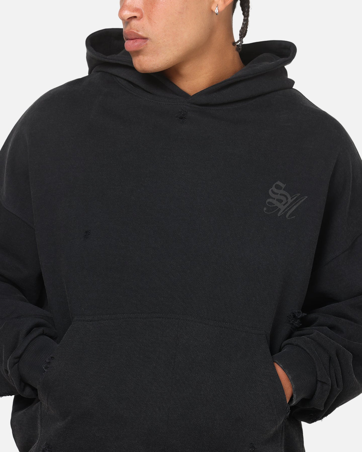 Saint Morta Distressed Hoodie Black Wash
