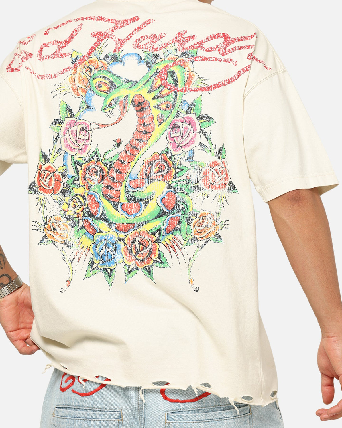Ed Hardy Venom Rose T-Shirt Washed White