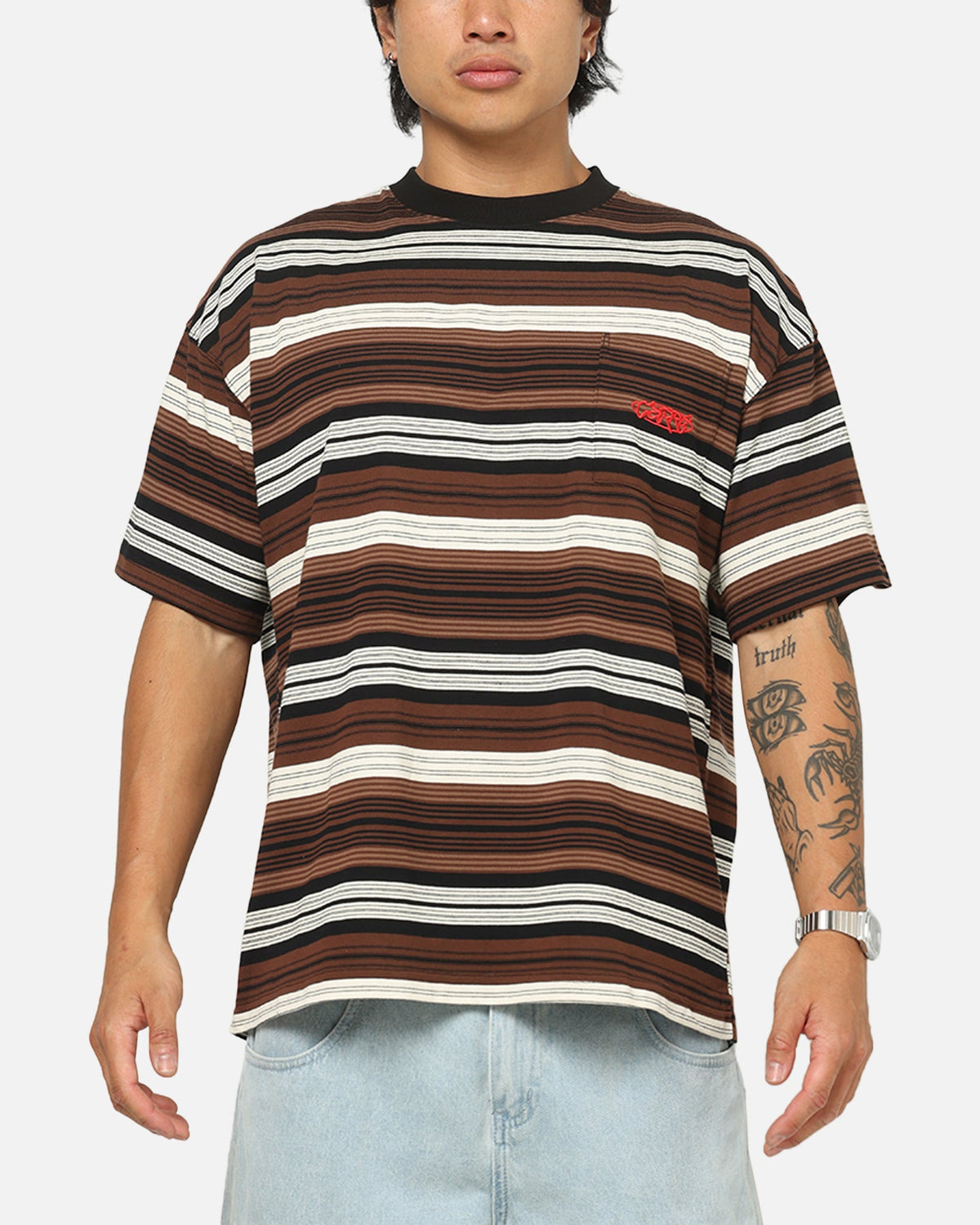 Carre Striped Pocket T-Shirt Brown Stripe