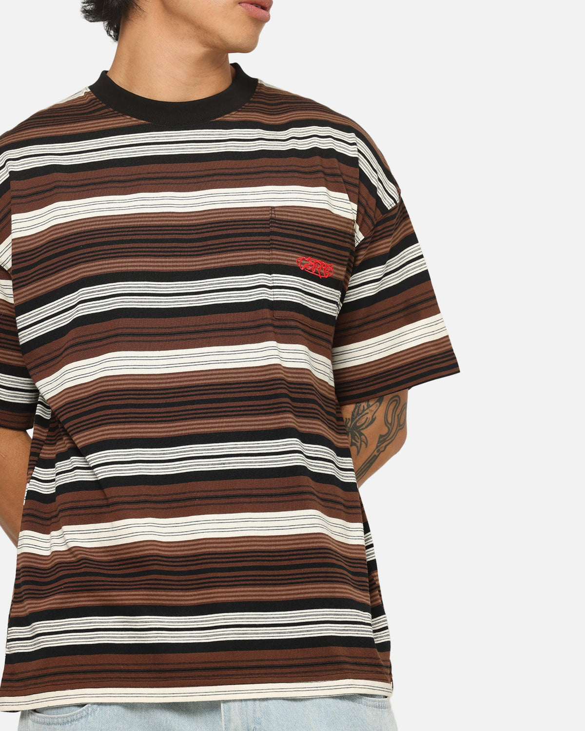 Carre Striped Pocket T-Shirt Brown Stripe