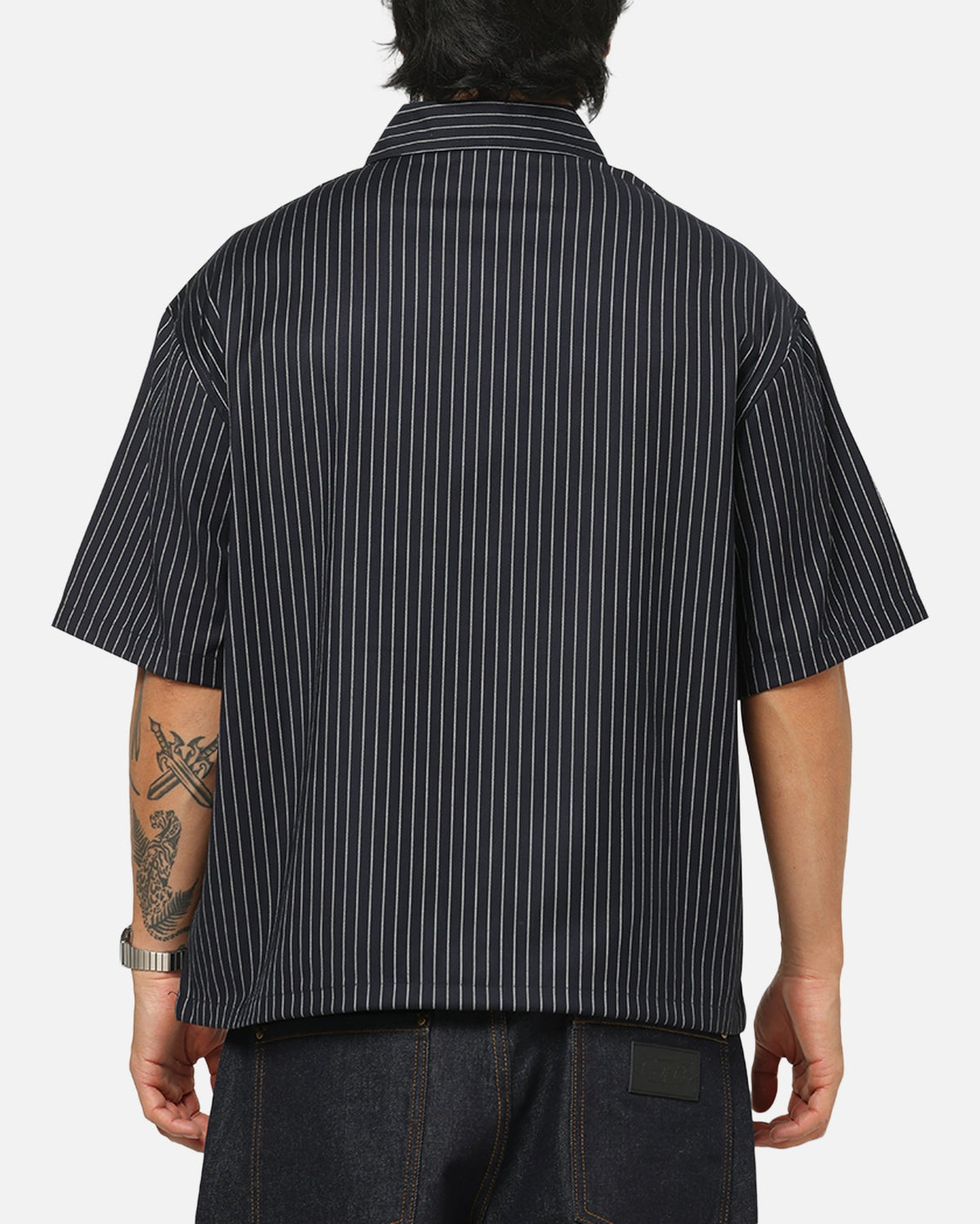 Carre Grid Button Up Shirt Navy Pinstripe