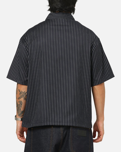 Carre Grid Button Up Shirt Navy Pinstripe