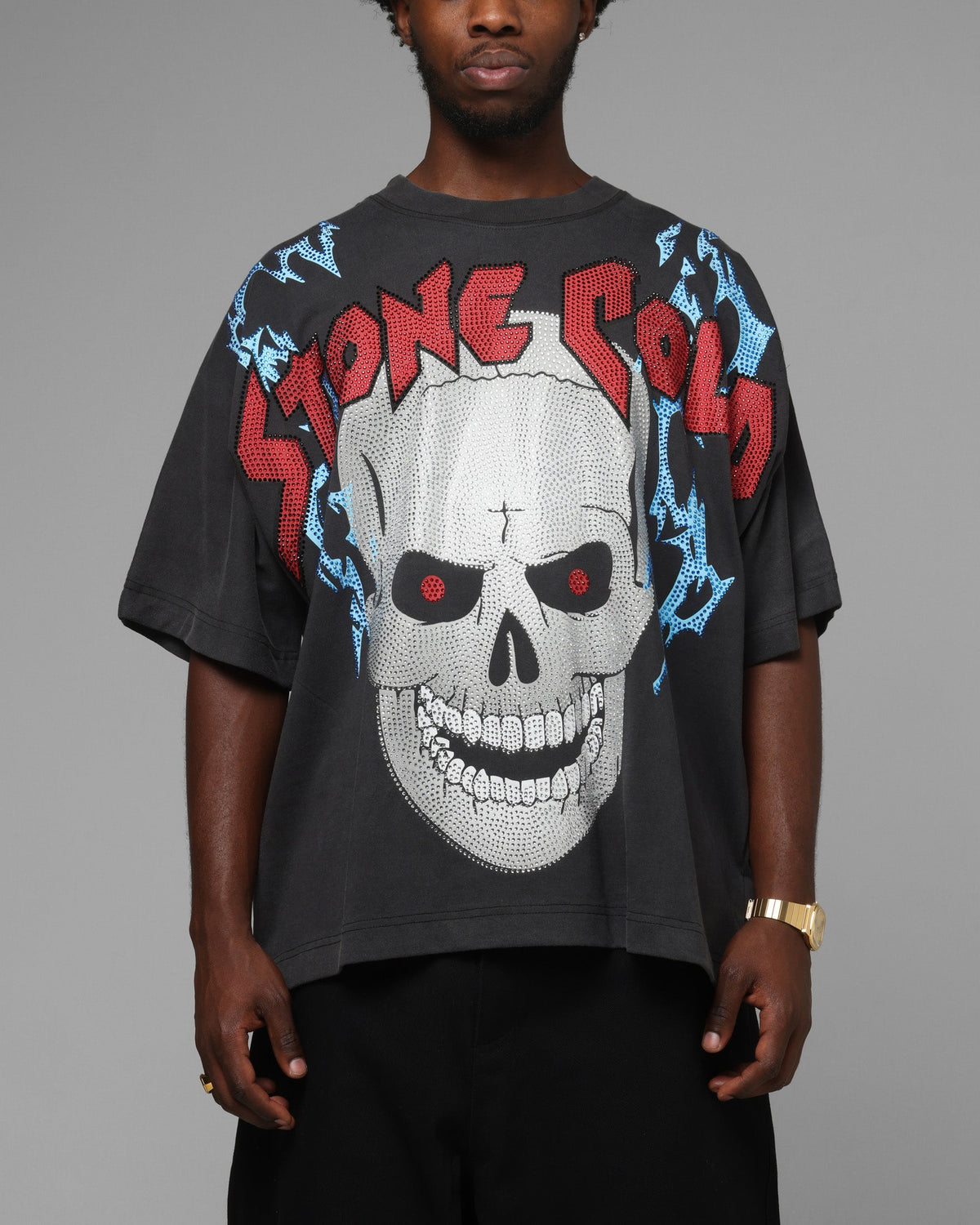 Loiter X WWE Stone Cold Rhinestone T-Shirt Black