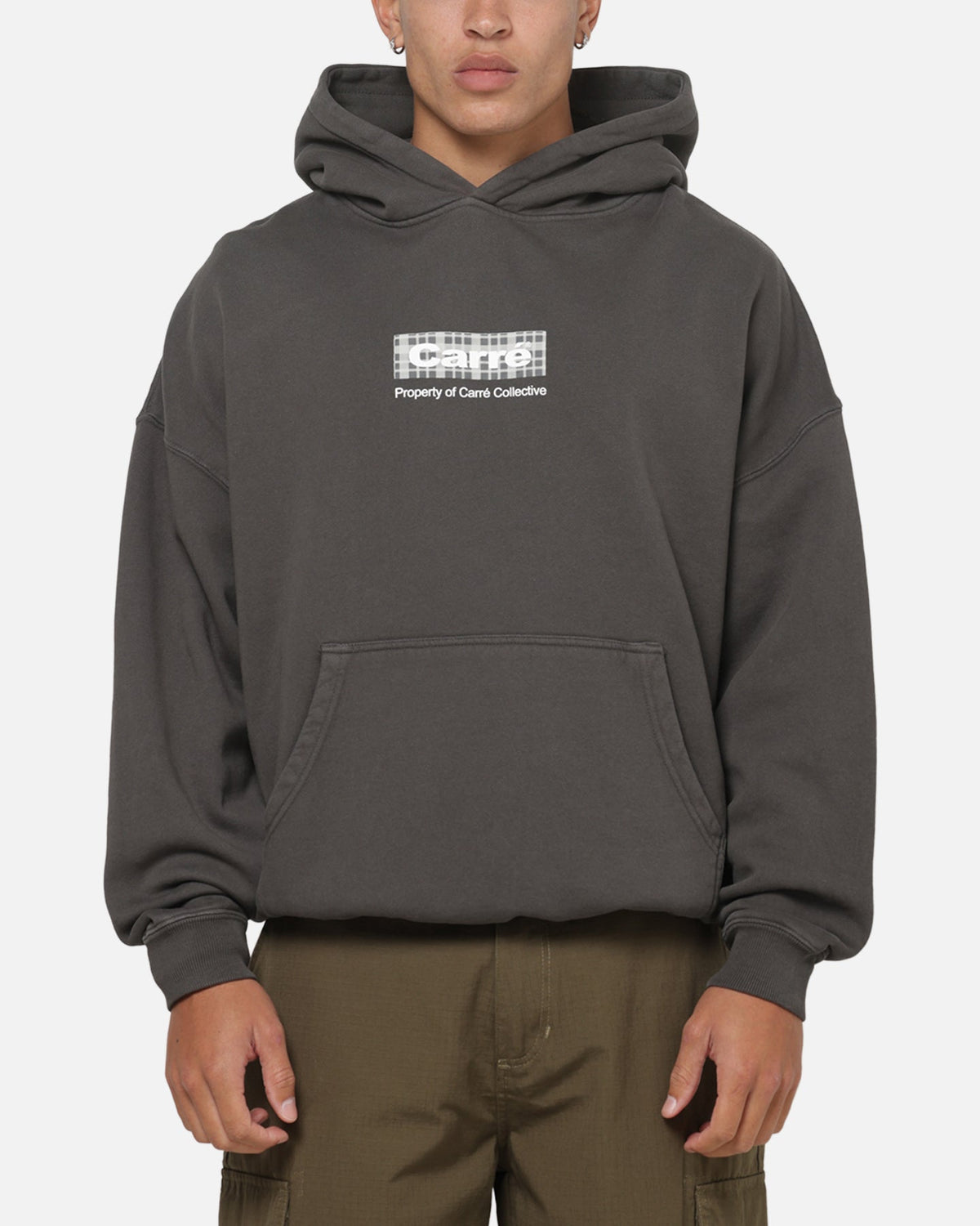 Carre Box Check Hoodie Charcoal