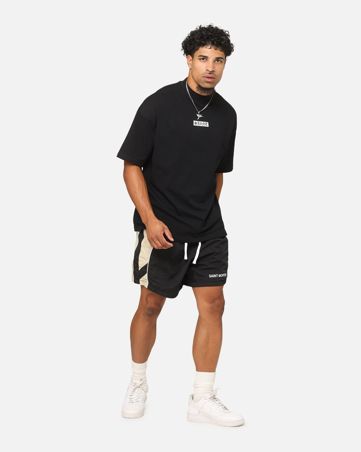 Saint Morta Official Panelled Beach Shorts Black/Stone