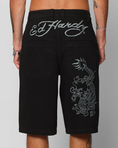 Ed Hardy Dragon Jorts Black