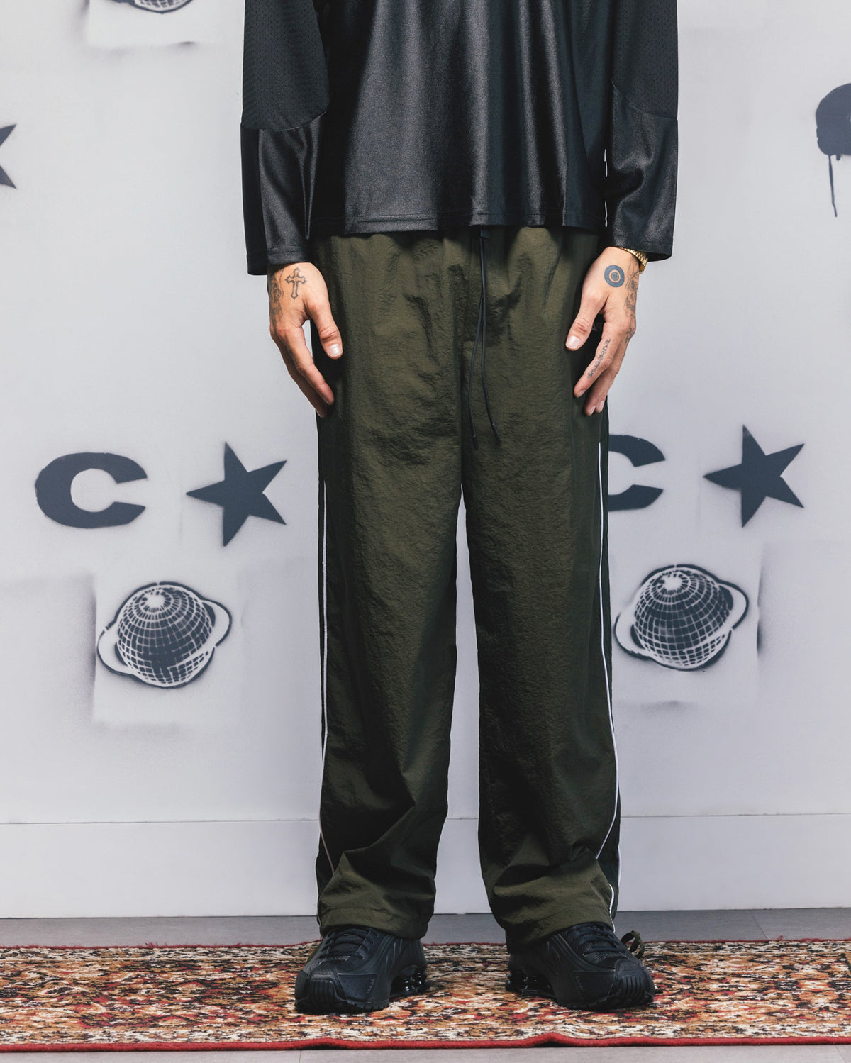 Carre Rally Panelled Nylon Joggers Khaki