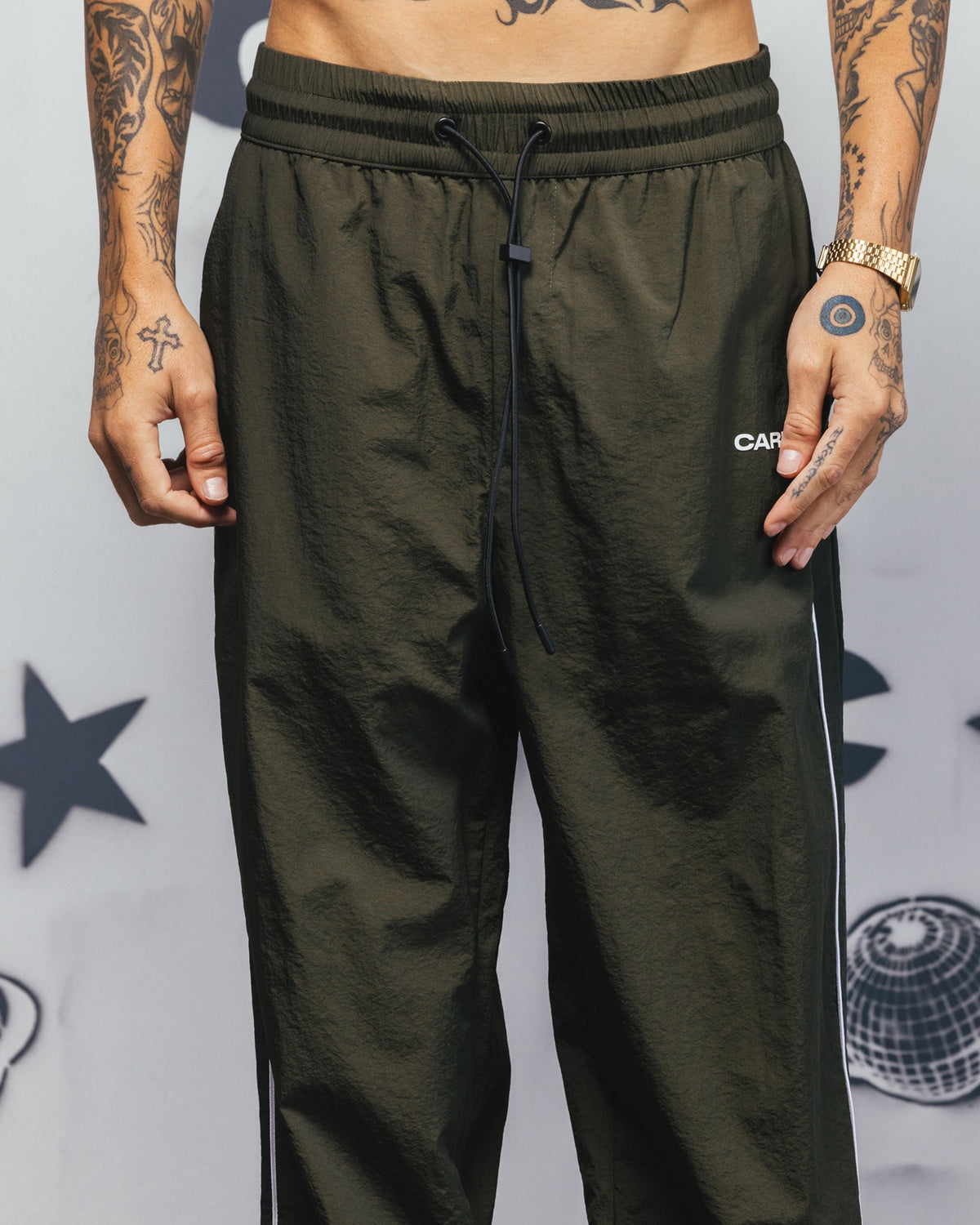Carre Rally Panelled Nylon Joggers Khaki