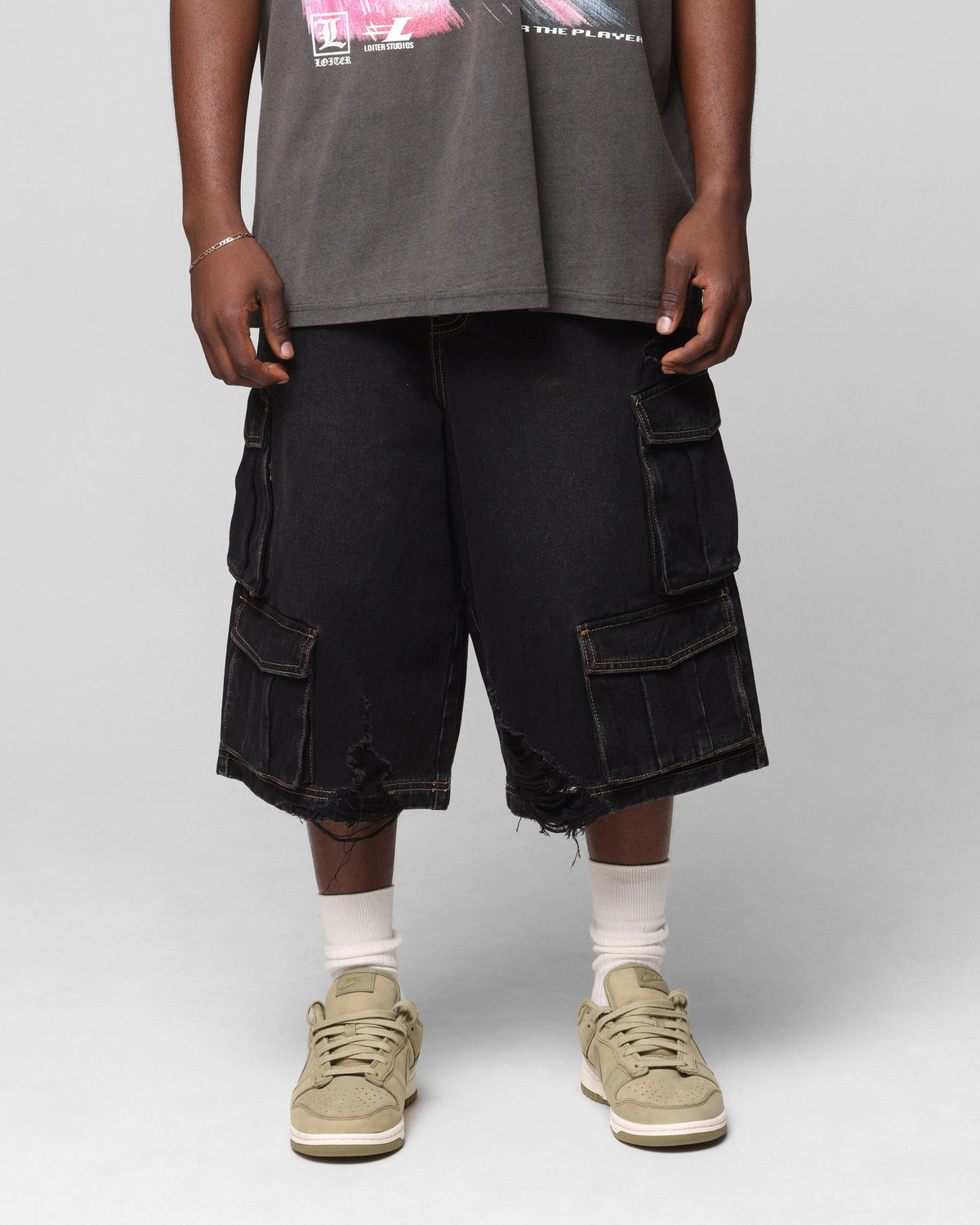 Loiter Collateral Cargo Shorts Black Wash