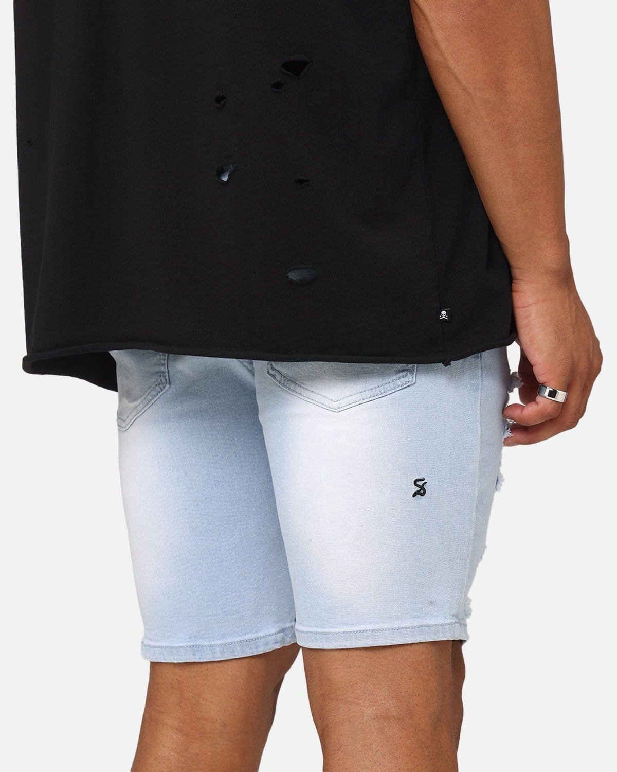 Saint Morta Dynasty Thrash V2 Denim Shorts Pale Blue