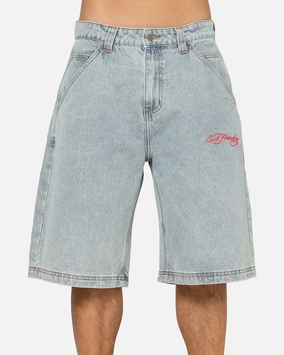 Ed Hardy Brave Hearts Jorts Light Wash Denim