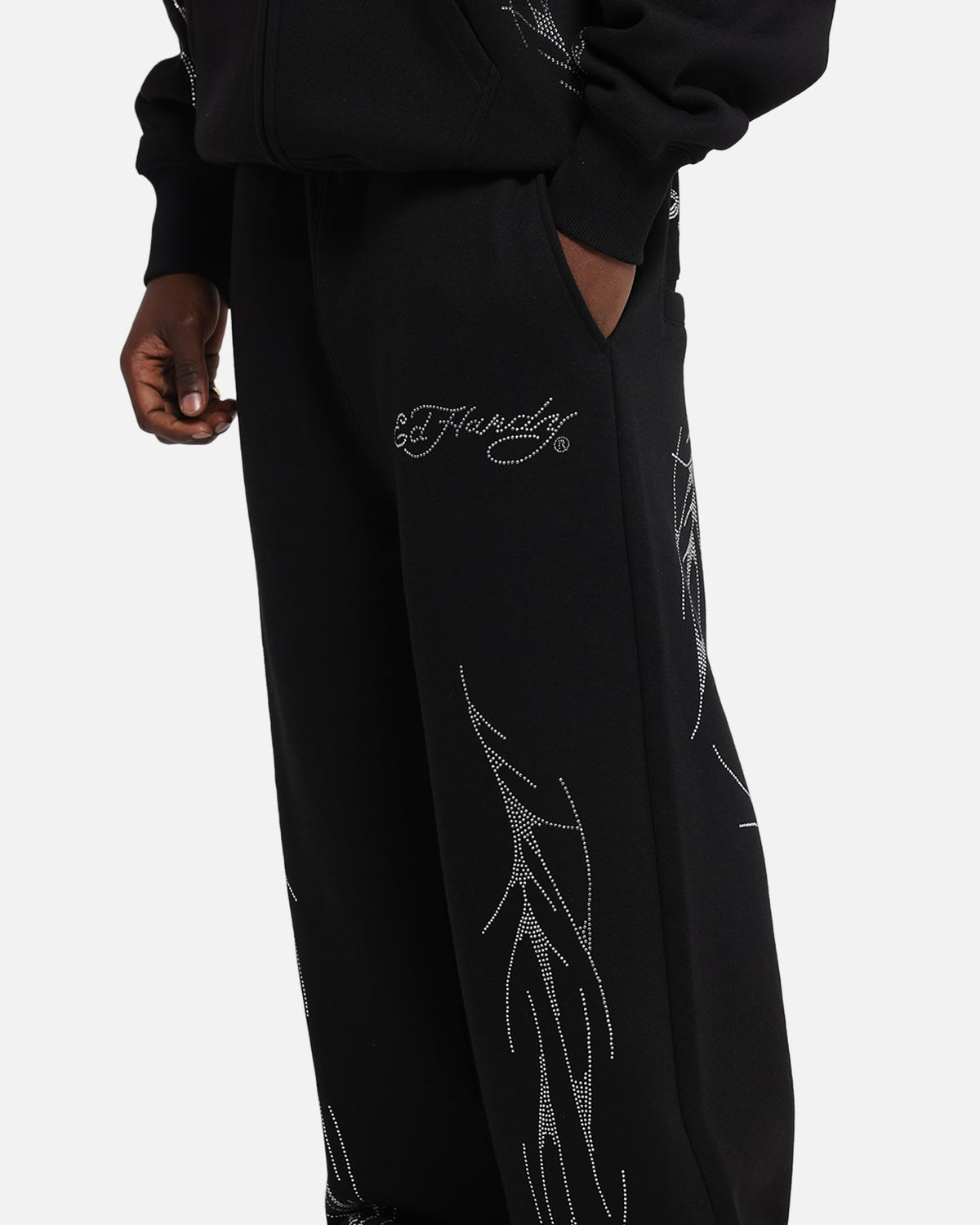 Ed Hardy Cyber Rhinestone Track Pants Black