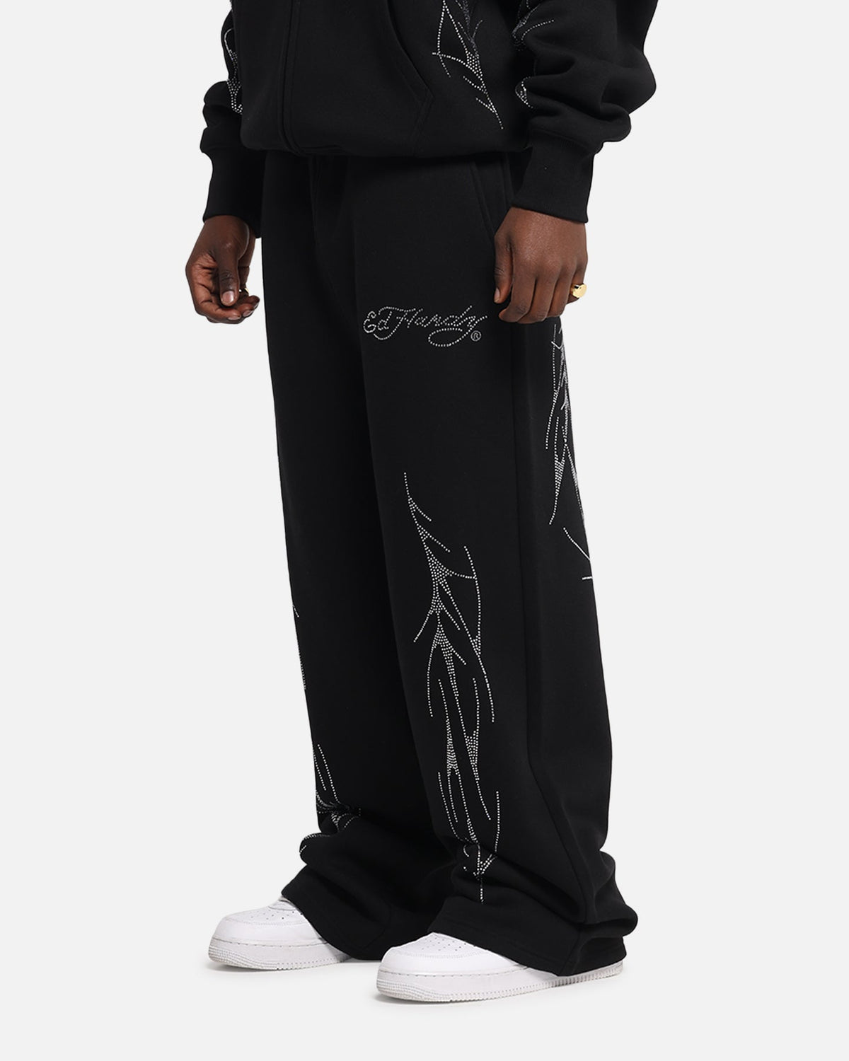 Ed Hardy Cyber Rhinestone Track Pants Black