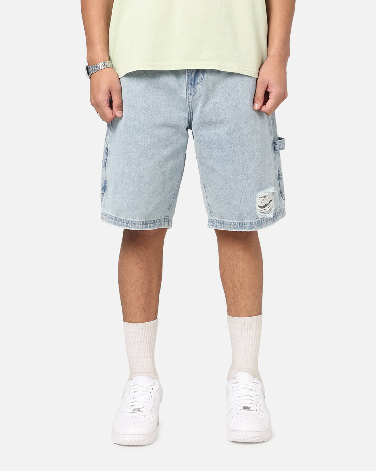 Carre Distressed Carpenter Jorts Light Blue Wash