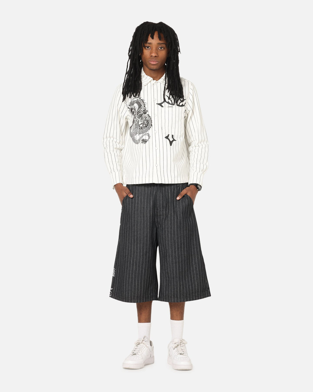 Ed Hardy Shinjuku Jorts Black Pinstripe