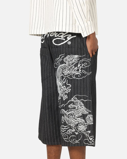 Ed Hardy Shinjuku Jorts Black Pinstripe