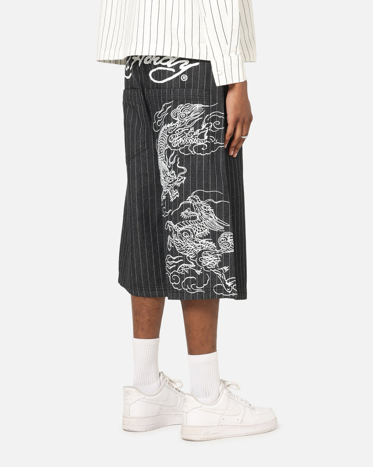 Ed Hardy Shinjuku Jorts Black Pinstripe