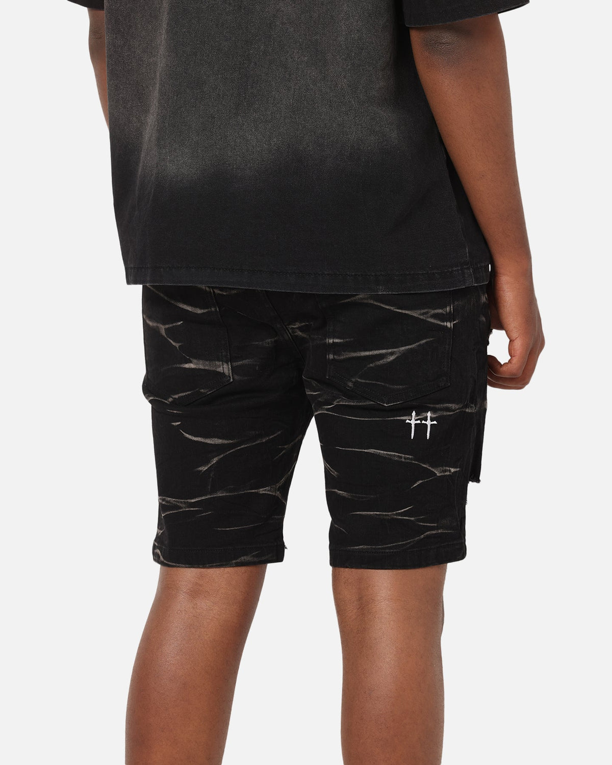 Saint Morta Dynasty Thrash V2 Denim Shorts Acid Wash Black