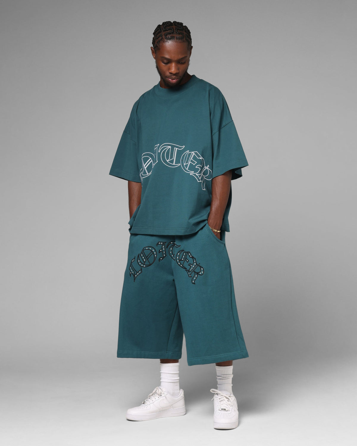 Loiter Destruct Sweat Shorts Teal