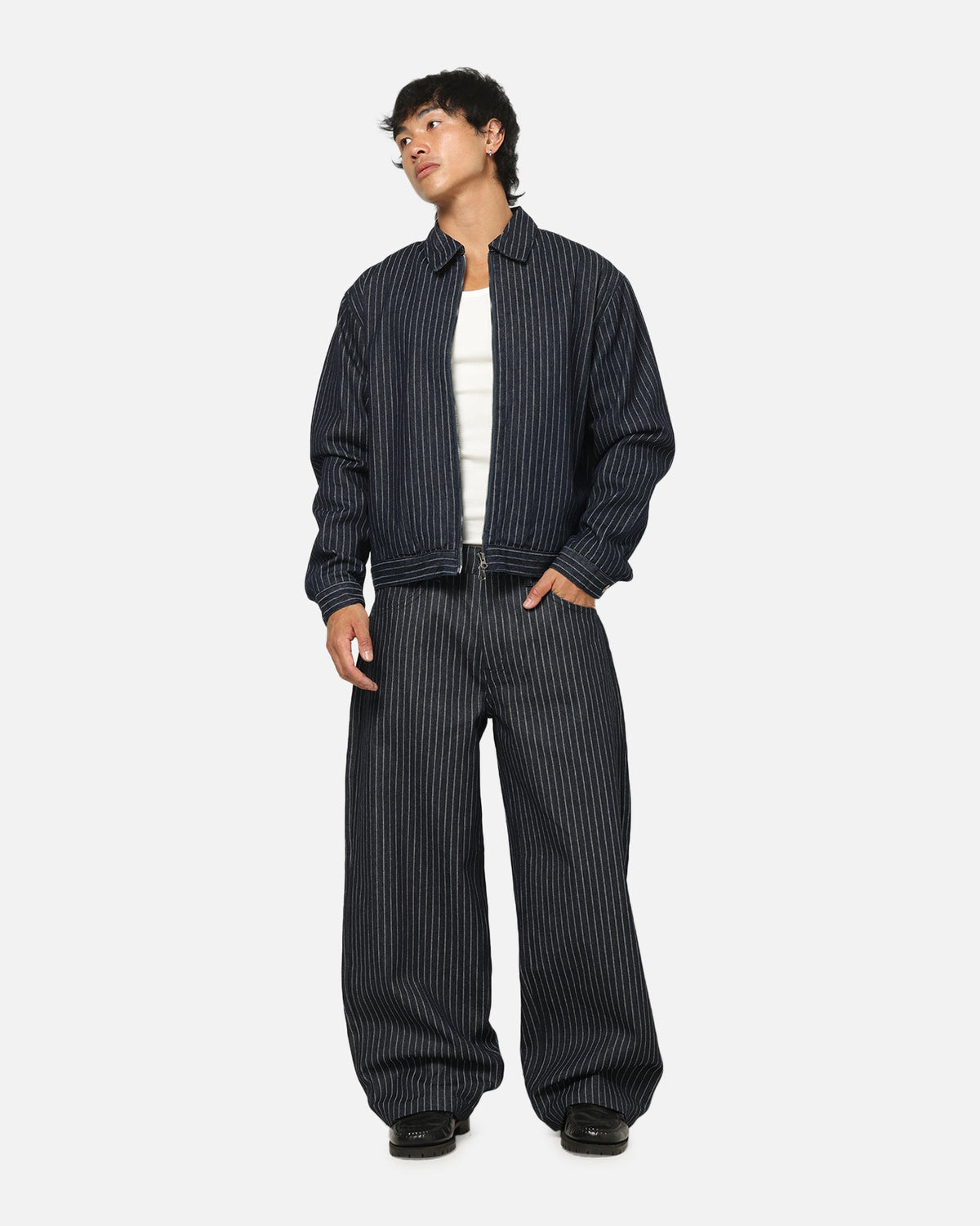 Carre Lockout Pinstripe Baggy Pants Navy Pinstripe
