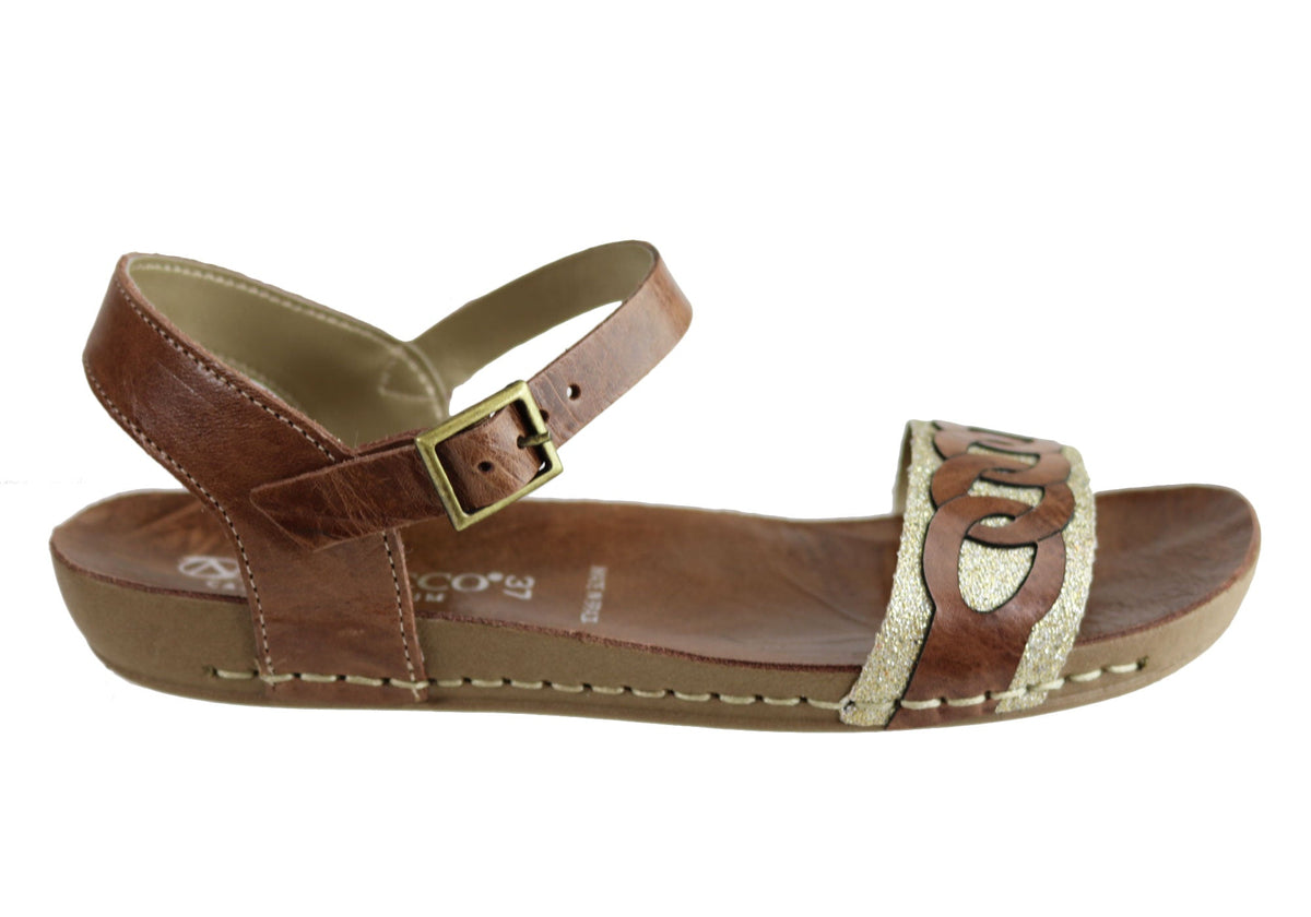 Andacco Corrie Womens Comfortable Leather Flat Sandals Made In Brazil