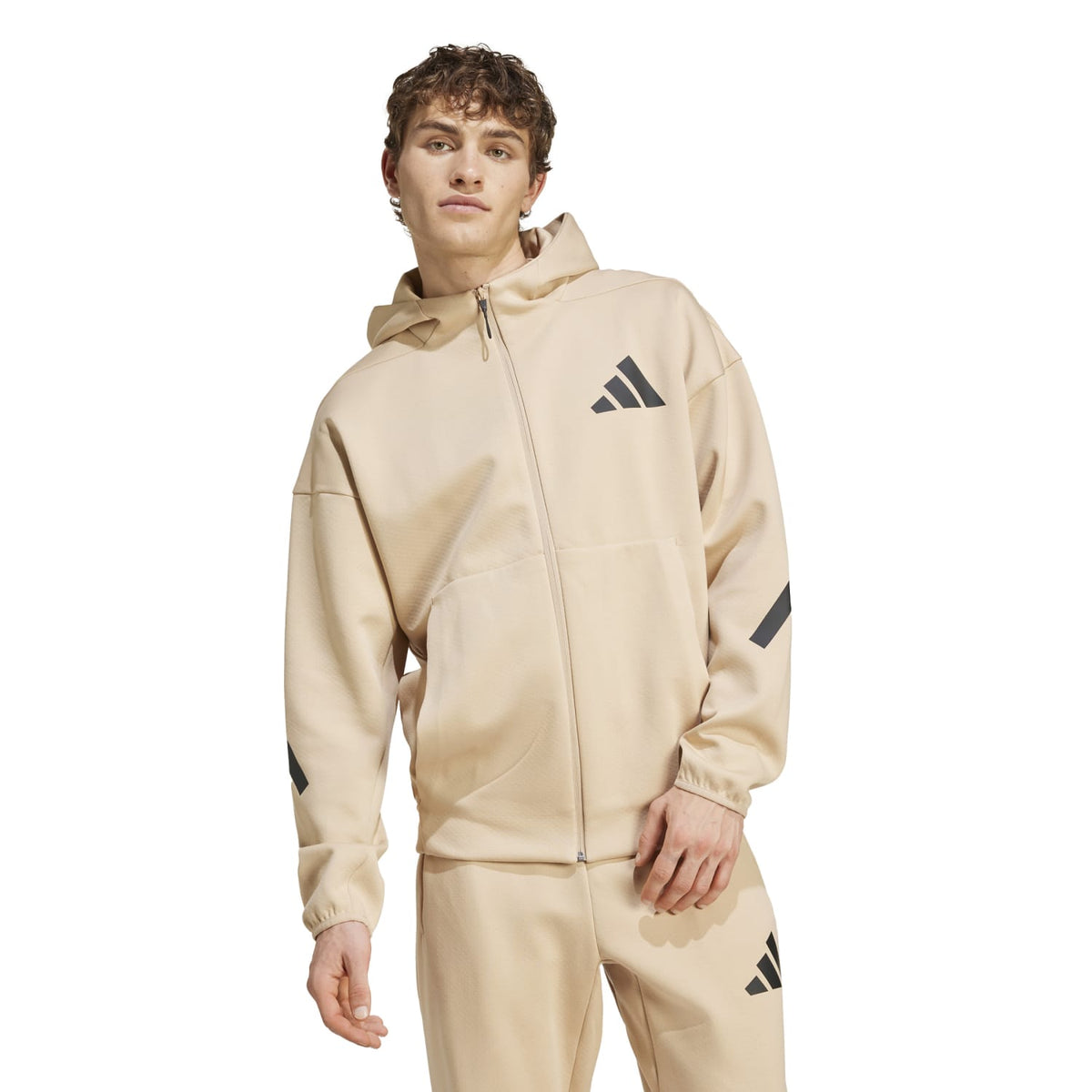 Adidas Men Z.N.E. Full Zip Hooded Track Jacket Beige JF2445